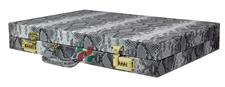 Multi-Grey Faux Snake Leather Attache Backgammon Set with Inlaid Points and Dice Cups – Luxury Travel Game Case