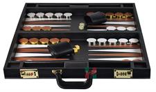 Premium Jet Black Snake Faux Leather Backgammon Attaché – 21x14x3 Inch Closed, Inlaid Playing Points, Luxury Travel Game Set