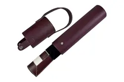 Burgundy Genuine Cow Leather Roll-Up Chess Set with Marble Checkers | Luxury Travel Chess Set with Leather Storage Tube