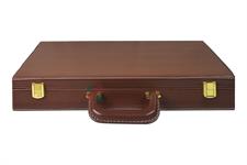 Chestnut Brown PU Leather Chess Set Storage Box with Gold-Plated Locks, Hinges, and Sturdy Carry Handle