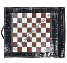 Imperial Gambit Croco Leather Roll-Up Chess Set – Premium Portable Chessboard for Elegant Gameplay