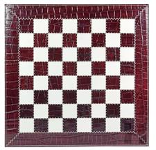 Luxury Burgundy Crocodile Textured Leather Roll-Up Chess Set – Marble Checkers with Metallic Edges & Leather Storage Tube