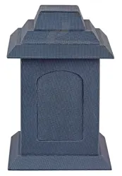 Handcrafted Dark Blue Checkered Leather Pagoda Cremation Urn for Human Ashes – Elegant Memorial Keepsake with Unique Pattern