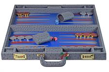 Luxury Gray Ostrich-Textured Faux Leather Backgammon Attache – 21x14x3” Case with Inlaid Playing Points