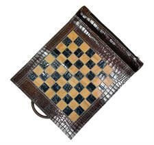 Imperial Gambit Brown Croco Leather Travel Roll-Up Chess Set – Luxury Portable Chess for On-the-Go Strategy
