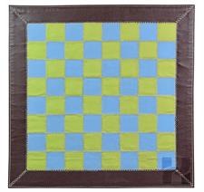 Multicolor Leather Roll Up Chess Set – Sky Blue, Green & Brown with Marble Metallic Edge Checkers & Leather Storage Tube – Travel-Friendly & Handmade 