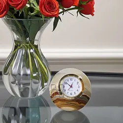 Hand-Carved Green Onyx Sphere Desk Clock - Natural Stone Ball Timepiece for Office & Home Decor