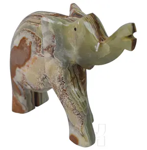 Handmade 4 Inch Green Onyx Elephant Figurine Trunk Up – Natural Genuine Stone Elephant Sculpture for Good Luck, Home Decor, and Office Desk Ornament