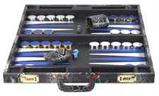 Faux Leather Attache Backgammon Set – Multi-Brown Case with Inlaid Playing Points & Metallic Edge Checkers