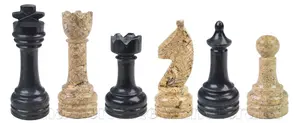 Handcrafted Jet Black and Coral Fossil Marble Chess Set | Luxury Polished Stone Chess Pieces for Strategy Enthusiasts