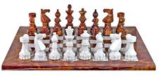 Luxury Red Onyx and White Marble European Chess Set with Faux Leather Storage Box – Handcrafted Stone Chessboard & Pieces for Collectors and Gift