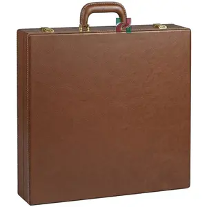Chestnut Brown PU Leather Chess Set Storage Box with Gold-Plated Locks, Hinges, and Sturdy Carry Handle