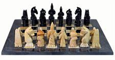 Luxurious Black & Burma Teak Marble Chess Set | Royal Bishop Series | Handcrafted Stone Chessboard & Pieces | Faux Leather Storage Box