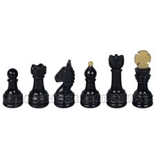 Jet Black & Coral Marble Natural Stone Chess Table With Classic Series Chess Pieces 