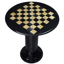 Jet Black & Coral Marble Natural Stone Chess Table With Classic Series Chess Pieces 