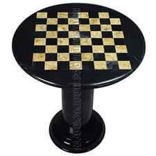 Jet Black & Coral Marble Natural Stone Chess Table With Classic Series Chess Pieces 