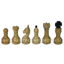 Jet Black & Coral Marble Natural Stone Chess Table With Classic Series Chess Pieces 