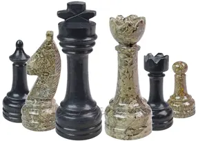 Coral Fossil & Jet Black Marble Chess Set – Premium Natural Stone Chess Board with Hand-Carved Pieces