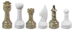 Handcrafted Fossil Coral and White Marble Chess Pieces Set – Luxury Stone Chess Pieces for Collectors