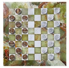 Handcrafted Green Onyx and White Marble Checkers Set – Luxury Stone Board Game for Home Décor & Gift
