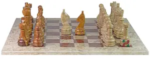 Luxury Coral & Red Onyx Rustic Series Chess Set – Unique Hand-Carved Stone Chess Board – Premium Gift for Strategy Game Lovers