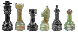 Handmade Black Zebra Marble and Green Onyx Chess Pieces Set – Luxury Stone Weighted Chess Pieces