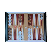 Luxury Leather Book-Style Backgammon Set with Metallized Edge Marble Checkers – Elegant Portable Backgammon Game