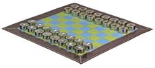 Multicolor Leather Roll Up Chess Set – Sky Blue, Green & Brown with Marble Metallic Edge Checkers & Leather Storage Tube – Travel-Friendly & Handmade 