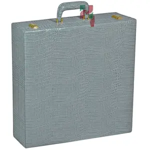 Sky Blue Crocodile Textured PU Leather Chess Set Storage Box with Elegant Design – Durable, Stylish and Spacious Organizer for Chess Pieces, Perfect for Gift or Home Storage Solution