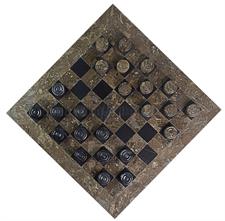Premium Oceanic & Jet Black Marble Checker Set – Elegant Marble Game Board Collection