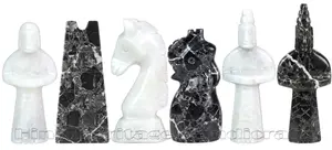 Handcrafted Black Zebra and White Marble Royal Bishop Series Chess Pieces Set - 3.75 Inch King Luxury Natural Stone Chessmen for Collectors and Home Decor