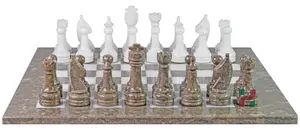 Handcrafted Oceanic and White Marble Chess Set – Luxury Artisan Chess Board for Home Decor & Gift