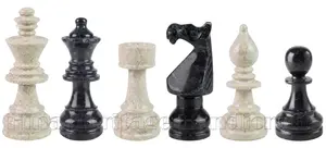 Handcrafted Jet Black & Botticino Marble Chess Set | Luxury Heavyweight Stone Chess Pieces with Polished Finish | Collectible Decorative Chessmen