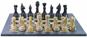 Jet Black & Burma Teak Marble Chess Set with PU Leather Storage Box – Luxury Craftsmanship Meets Timeless Elegance