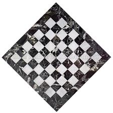 Luxury Black Zebra & White Marble Chess Set with Custom Black or White Border Variants