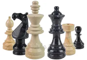 Handcrafted Jet Black & Burma Teak Marble Chess Pieces Set – Luxury Natural Stone Chessmen for Professional Play & Home Decor