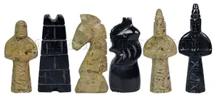 Handmade Jet Black and Coral Marble Chess Pieces Only, Royal Bishop Series Luxury Natural Stone Chess Set Replacement Pieces, Decorative Solid Stone Chessmen for Collectors