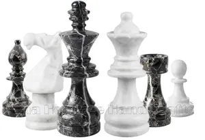 Handcrafted Black Zebra and White Marble European Style Chess Pieces Set – Luxury Staunton Chessmen for Collectors & Home Decor