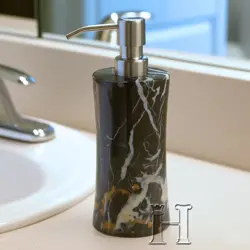 Luxury Black and Gold Marble Natural Stone Soap Dispenser for Bathroom and Kitchen – Elegant Handcrafted Liquid Soap Pump – Modern Countertop Accessory