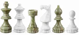 Natural Green Onyx and White Marble Chess Pieces Set - Artisan Crafted Staunton Chessmen for 16-Inch to 18-Inch Boards