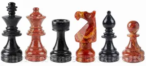 Luxury Jet Black & Red Onyx Staunton Chess Pieces Set, Handmade Marble & Stone Chessmen, Unique Chess Lovers Gift, Heirloom Board Game Decor