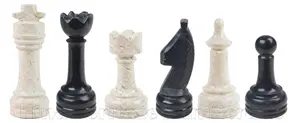 Jet Black and Botticino Marble Chess Pieces Set | Handmade Luxury Stone Chess Pieces