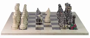 Premium Michelangelo and Verona Marble Rustic Chess Set | Handcrafted Natural Stone Chess Board | Luxury Decorative Game for Office & Home | 16-Inch
