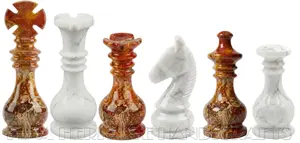 Premium Monarch Gambit Chess Pieces | Hand-Carved Red Onyx and White Marble Luxury Set for Collectors