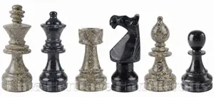 Handcrafted Oceanic & Jet Black Marble Euro Style Staunton Chess Pieces Set – Premium Luxury Stone Chessmen for Collectors