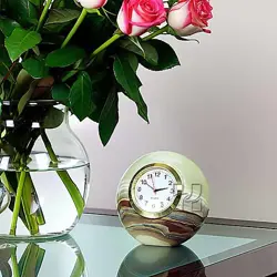 Hand-Carved Green Onyx Sphere Desk Clock - Natural Stone Ball Timepiece for Office & Home Decor