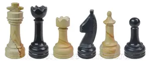 Burma Teak and Jet Black Marble Chess Set – Modern Luxury Chess Set with Weighted Pieces for Strategy Enthusiasts