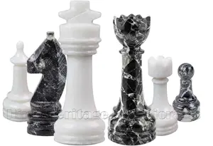 Handcrafted Black and White Marble Chess Set – Luxury Stone Chess Board with Weighted Pieces – Elegant Home Décor for Collectors