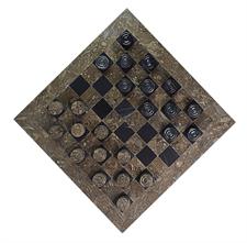 Premium Oceanic & Jet Black Marble Checker Set – Elegant Marble Game Board Collection