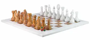 Luxurious Red Onyx & White Marble Chess Set with PU Leather Storage Box – Handmade, Elegant, and Durable